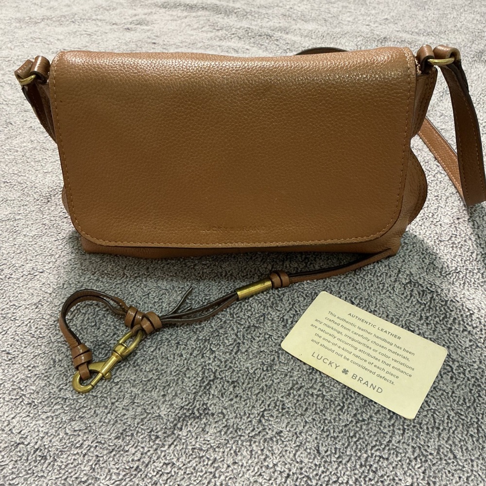 Lucky Brand Cognac Brown Pebbled Leather Flap Crossbody Bag